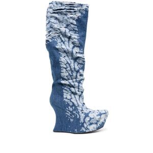 MASHA POPOVA Distressed Denim Sculptural Platform Boots Women BLUE